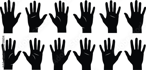 Collection of Human Hand Palm Silhouette Vector Illustration Set, Different Open Hand Gestures for Palmistry Fortune Telling Healthcare Identity and Body Language Design