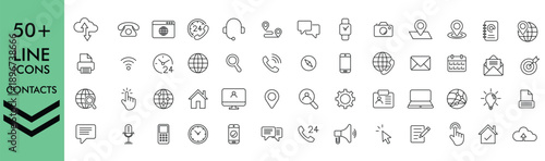 50 Plus Minimalist Line Contact Icons Set for Business Communication and Web