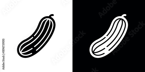 A pair of stylized cucumber illustrations in contrasting black and white