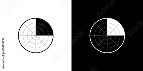 Two oval shapes one white and one black divided into radial segments