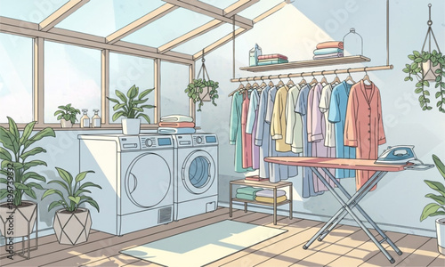 Modern Laundry Room Vector Illustration