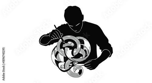 Black silhouette vector illustration of a man and boy performing extreme sports stunts on a motocross bike and bmx bicycle with an angel wing art drawing