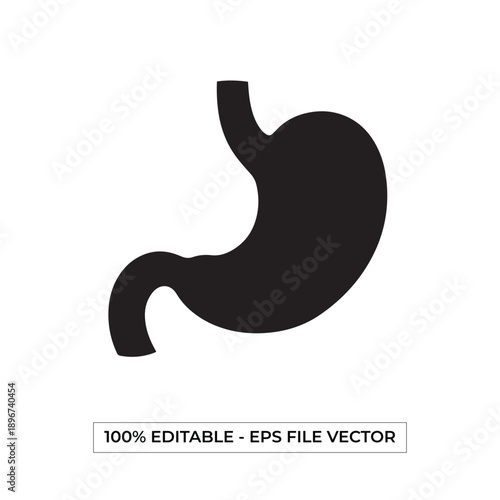 Black silhouette of a human stomach organ, representing anatomy, digestion, and health.