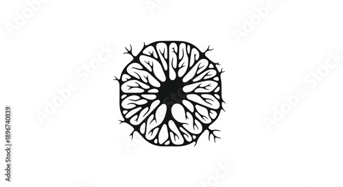 Abstract organic pattern resembling a microscopic cell or blooming flower in black and white