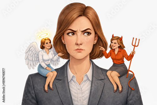 Angel and Devil on Shoulders: Businesswoman's Moral Dilemma