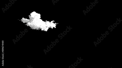 Fluffy White Cumulus Cloud Isolated on Black Background. Realistic Sky Element for Weather Compositing and Digital Design.