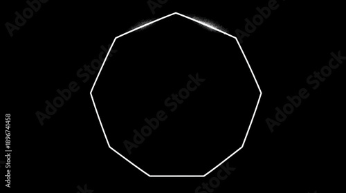 Abstract White Octagon Outline on Black Background. Minimalist Geometric Shape, Modern Digital Design Element, Tech Frame