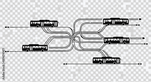 Interconnected bus routes create a complex transportation network.
