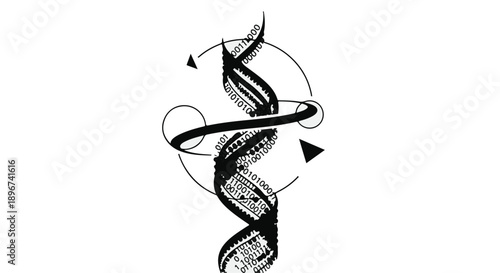 Abstract depiction of DNA helix with geometric elements symbolizing science and life.