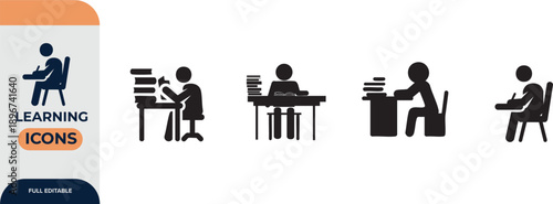 Reading or learning with a book icon for education apps and websites, Editable Icons set. Vector illustration in modern thin line style of school icons: school subjects, supplies, and online learning.