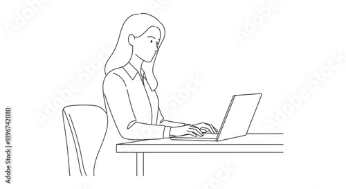 focused young woman typing on a laptop at her desk illustrating remote work business and professional productivity concepts.