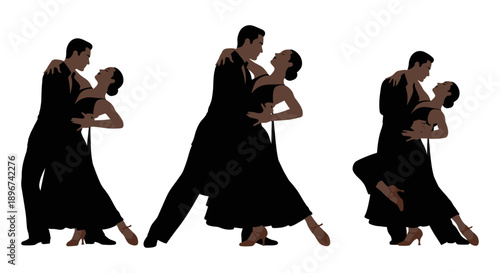 three dynamic dancing couples performing ballroom and latin dance steps with passion and grace illustrating rhythm romance and artistic expression.