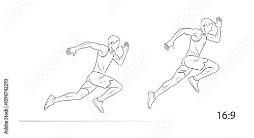 two dynamic line art male athletes sprinting capturing athletic speed fitness and competitive drive for sports and wellness concepts