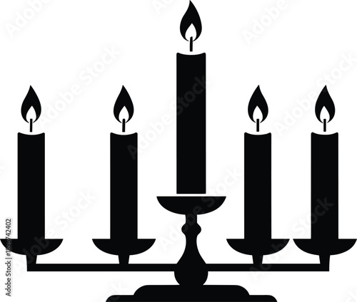 Candle Holder Candelabra Silhouette Icon with Five Burning Candles for Memorial Services, Religious Ceremonies, Spiritual Events, and Decorative Design