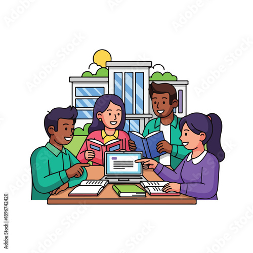 A group of students studying together outside