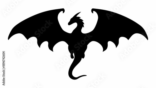 Stunning black dragon silhouette with wings spread