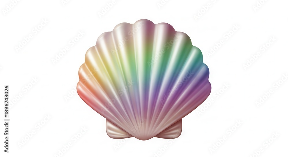 Fototapeta premium Vibrant iridescent seashell displaying a beautiful spectrum of colors on a pure white background