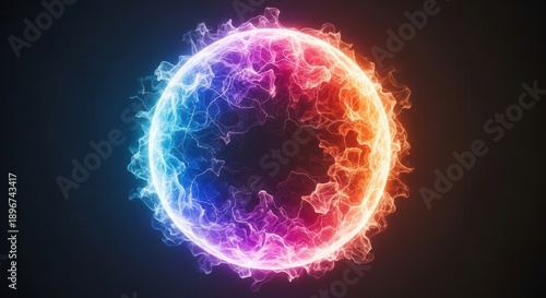 Vibrant energy sphere pulsating with dynamic colorful plasma on a dark background digital art
