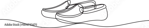 Moccasins continuous one line drawing minimalism design isolated on white background. one line Art icon drawing vector