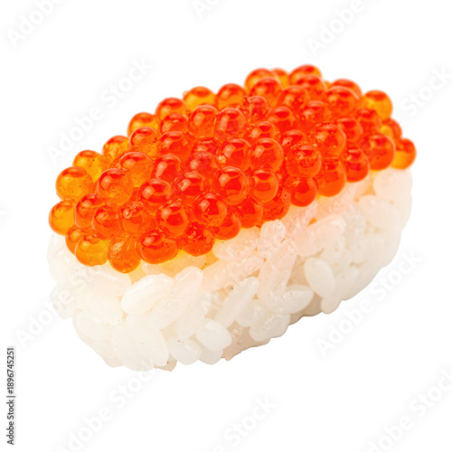 Sushi roe nigiri, glossy orange caviar topping, gourmet seafood delight