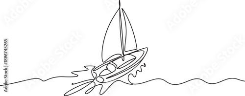 sailboat boat sea going away top view one line art design vector. one line Art icon drawing vector