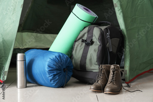 Camping tent with different...