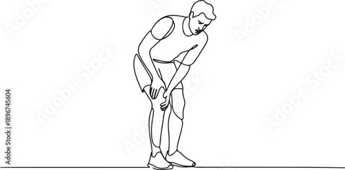 adult man male sport running outside leg knee pain health standing line art. one line Art icon drawing vector