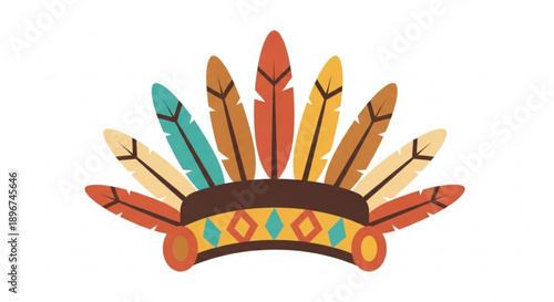 Native American Feathered Headdress Isolated on White Background
