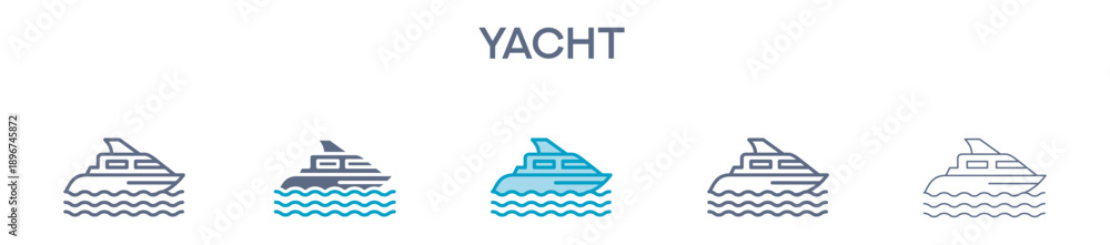 Fototapeta premium Yacht Element For Design Graphic - Multi Styles. Line Icons For Luxury Travel, Sea, And Vacation 