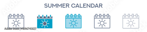 Summer Calendar Element For Design Graphic - Multi Styles. Line Icons For Seasonal Planning And Events 