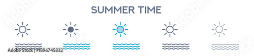 Summer Time Element For Design Graphic - Multi Styles. Line Icons For Seasonal Weather And Holiday 