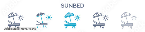 Sunbed Element For Design Graphic - Multi Styles. Line Icons For Beach Resort And Outdoor Relaxation 