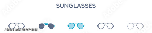 Sunglasses Element For Design Graphic - Multi Styles. Line Icons For Summer Fashion And Accessories 