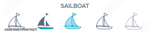 Sailboat Element For Design Graphic - Multi Styles. Line Icons For Sailing, Sea, And Travel 