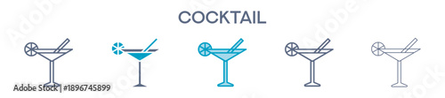 Cocktail Element For Design Graphic - Multi Styles. Line Icons For Drinks, Bar, And Summer Party 