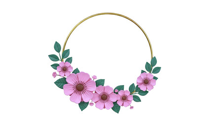 Gold Hoop with Pink Flowers and Green Leaves