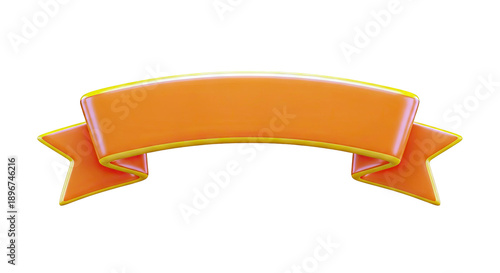Orange 3D Ribbon Banner with Yellow Outline