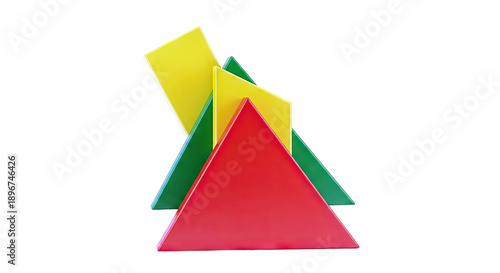 Stack of colorful geometric shapes on white background