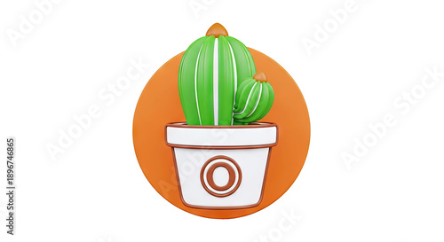 3D Cartoon Cactus in a Pot Icon