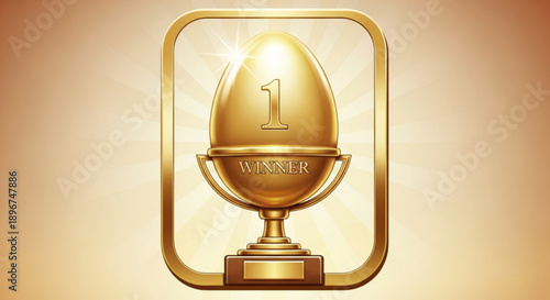 Golden trophy with number 1 and winner text on a shiny background symbolizing achievement and success