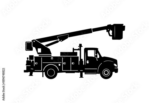 Black and White Utility Bucket Truck Vector Illustration