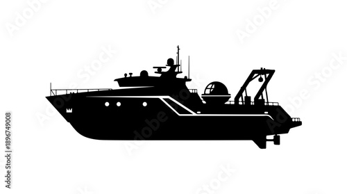 Modern Research or Supply Ship Silhouette Vector Illustration