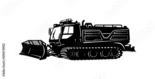 Black and White Vector Illustration of a Steam-Powered Bulldozer