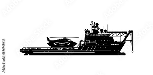 Modern Offshore Supply Vessel with Helicopter Deck Vector Illustration