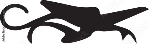 Black silhouette vector illustration of a shark and sea fish swimming in the water, featuring a nature-inspired animal icon design of a whale and dolphin mammal symbol