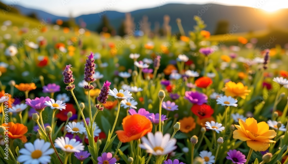 Obraz premium Vibrant Wildflower Meadow During Golden