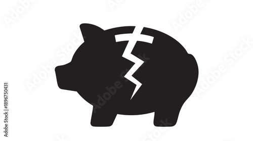 Broken Black Piggy Bank Vector Icon