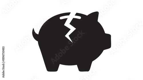 Broken Black Piggy Bank Icon Vector