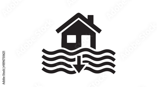 Black House Flood Protection Icon Illustration