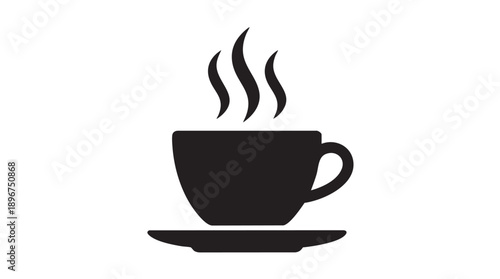 Black Coffee Cup and Saucer with Steam Vector Icon
